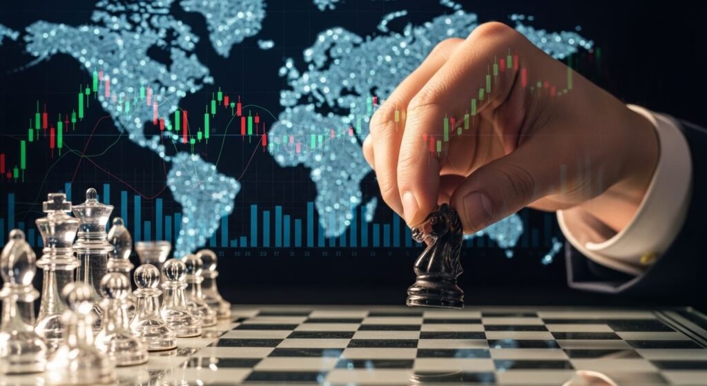 자산운용 포트폴리오 전략을 구상하는 체스판 이미지