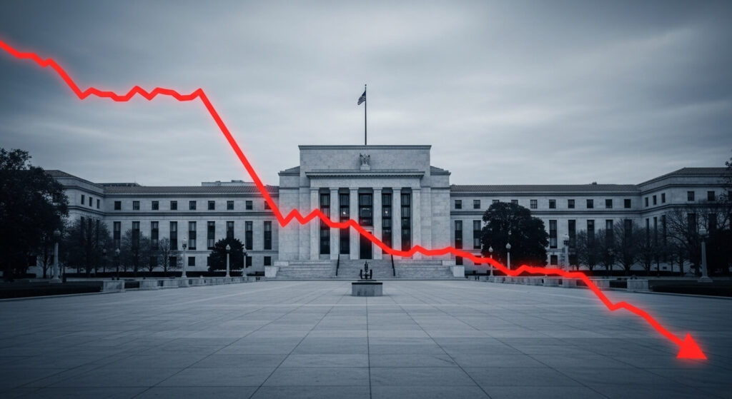 연준 건물과 하락하는 그래프