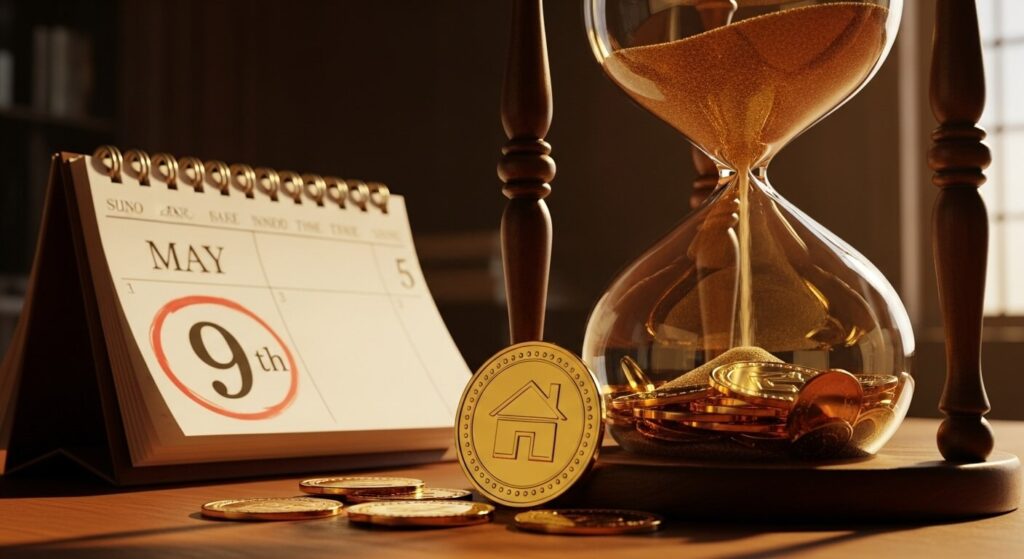 양도세 중과 유예 급매물 기회를 상징하는 모래시계와 아파트 이미지.