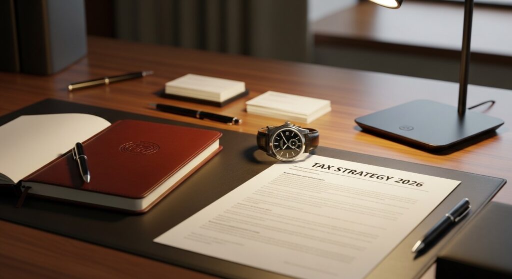 자산운용 포트폴리오와 개인 절세 전략을 수립하는 고품격 사무 환경 이미지.