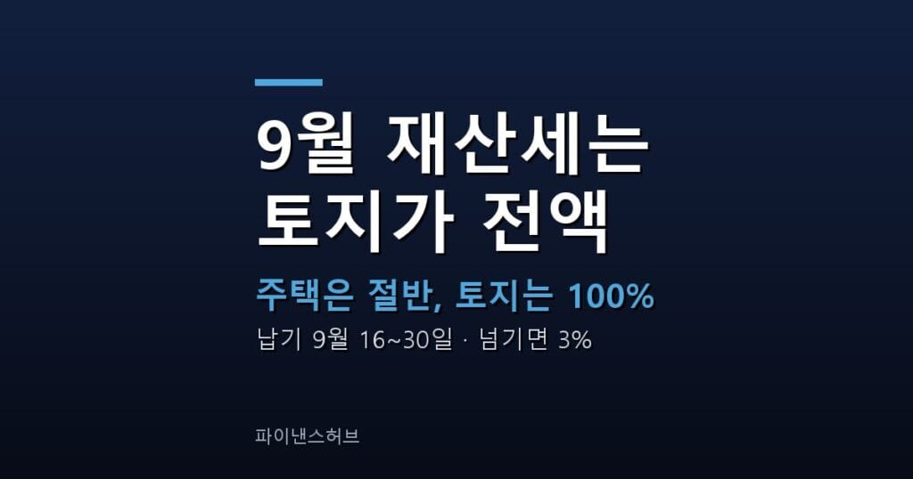 9월 재산세 납부기간 30일까지 토지분은 전액입니다
