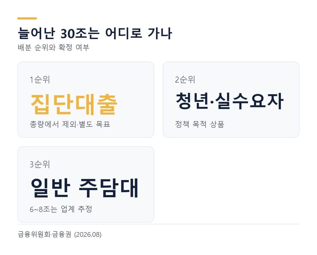 가계대출 30조원 배분 순서 - 집단대출, 청년 실수요자, 일반 주택담보대출