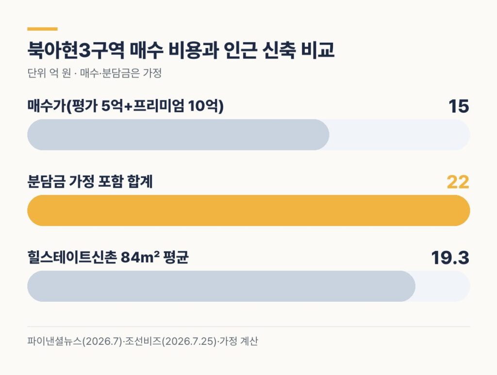 북아현3구역 프리미엄 10억 매수 비용과 힐스테이트신촌 84㎡ 평균 거래가 비교